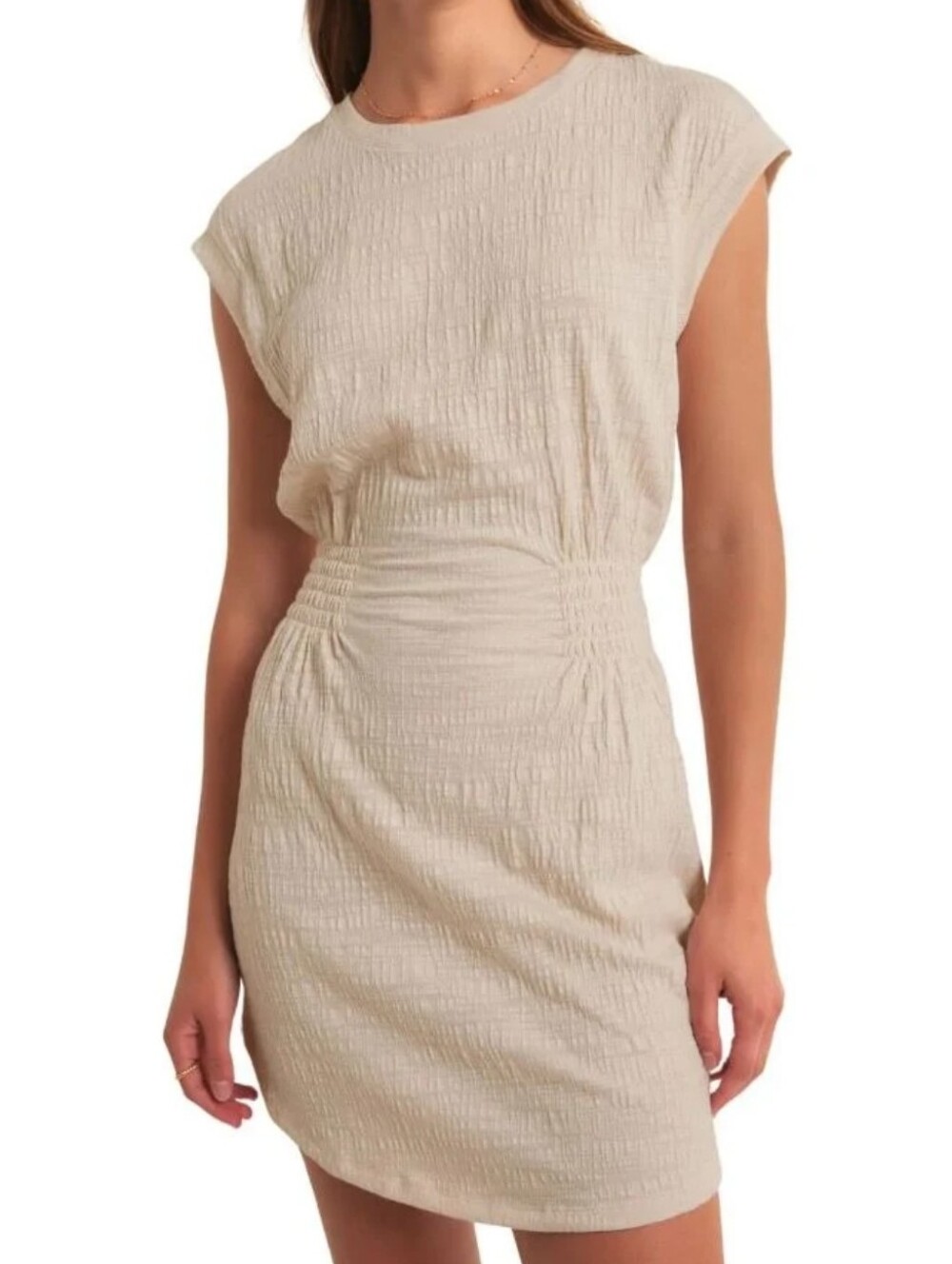 Z Supply Rowan Textured Knit Mini Dress Neutral Casual Vacation Beach Cream M